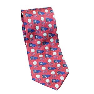 Lands End Mens Tie OS Red Golf Ball Flag Tee Silk Novelty Necktie
